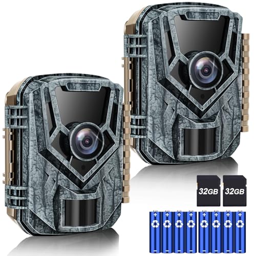 Trail Camera 2 Pack 36 MP 2.7K Game Camera 32GB Memory Card 8 Batteries with 0.2s Trigger Time 120°Wide-Angle Motion Night Vision 2.0&quot; LCD Screen IP66 Waterproof, Wildlife Camera for Monitoring
