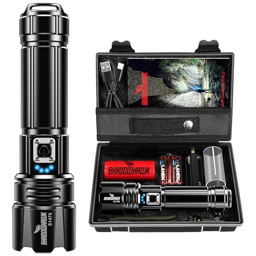 Shadowhawk Flashlight Rechargeable, 990000lm Flash Light Led flashlights high lumens, Super Bright Flashlight Tactical, XHP70.2 Powerful Flashlight USB,Waterproof Lampe de poche for Camping Emergency