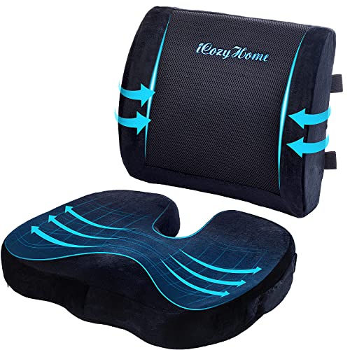 Coccyx Lumbar Support Pillow for Office Desk Chair Memory Foam Car Seat Cushion &amp; Orthopedic Back Pillow for Sitting Help Tailbone Pain, Sciatica and Pressure Relief, Washable Cover