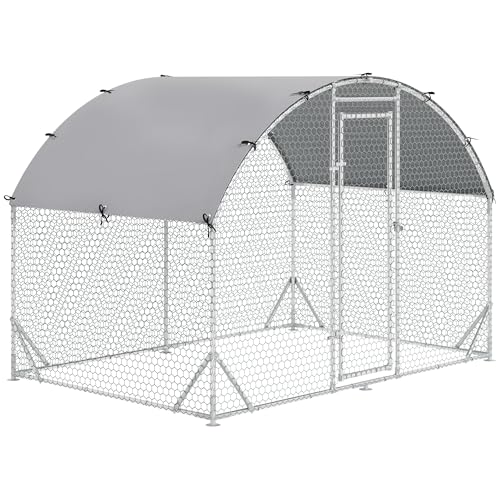 PawHut Galvanized Large Metal Chicken Coop Cage Walk-in Enclosure Poultry Hen Run House Playpen Rabbit Hutch with Cover for Outdoor Backyard 9.2&#039; x 6.2&#039; x 6.5&#039; Silver