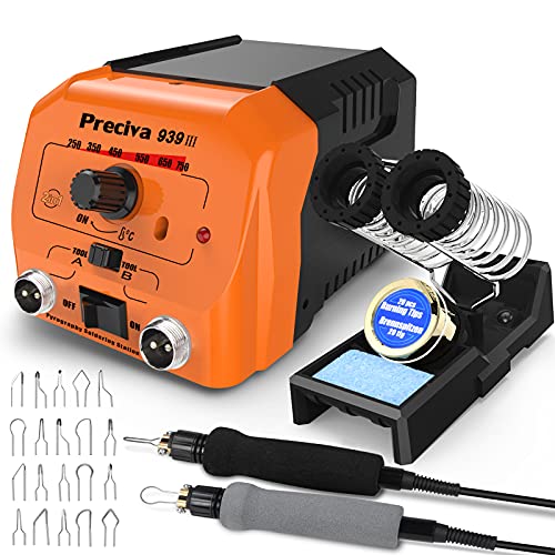 Preciva Wood Burning Kit with Two Handles, 40W 250-750℃ Adjustable Temperature Wood Burning Pen Tool Set, 20 Tips for Pyrography Wood Engraving Craft