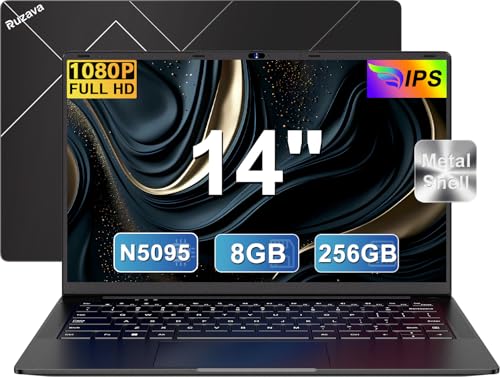 14&quot; Traditional Laptop 256GB SSD Expand Up to 1TB SSD Celeron N5095 (Up to 2.9Ghz) Quad-Core Win 11 PC Metal Body with Cooling System Privacy Camera Dual WiFi for Business Study-Black
