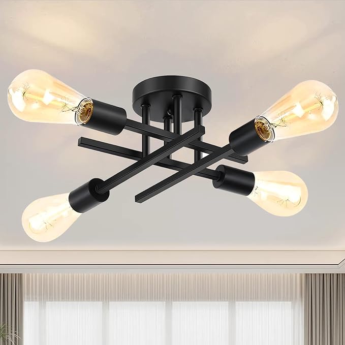 Ceiling Light Fixtures, 4-Light Modern Light Fixtures Ceiling, Stable Structure Chandeliers,Semi Flush Mount Dining Room Light Fixture,E26 Base Sputnik Kitchen Lights,Black Chandeliers Ceiling Lights