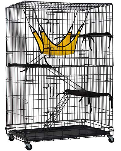 BestPet 48 Inches 4-Tier Cat Cage Crate Kennel Playpen With Free Hammock, 3 Beds, 2 Front Doors, 2 Ramp Ladders, Perching Shelves